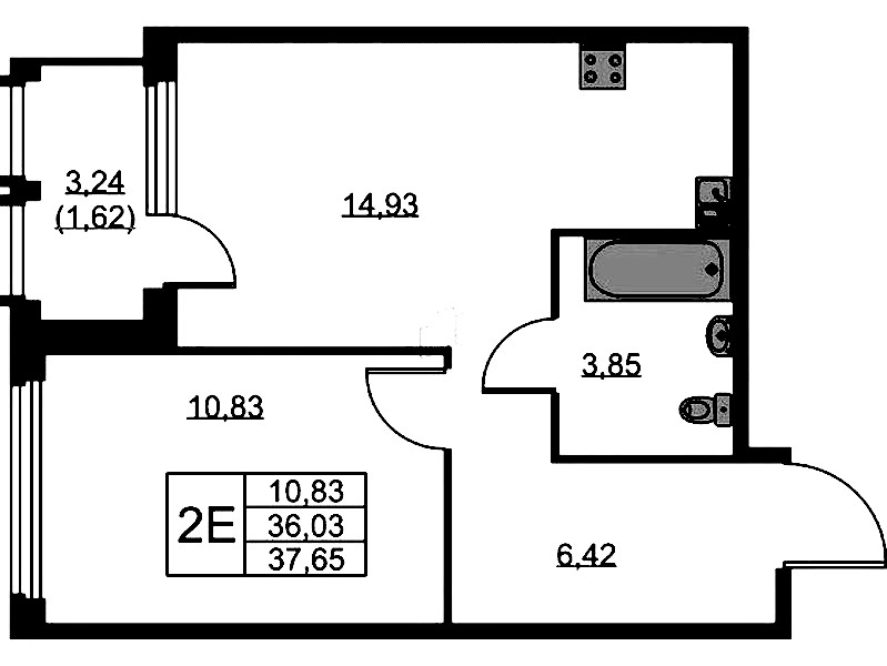 1-комнатная квартира 37.65 м², 5/15 эт., ЖК «GloraX Парголово»